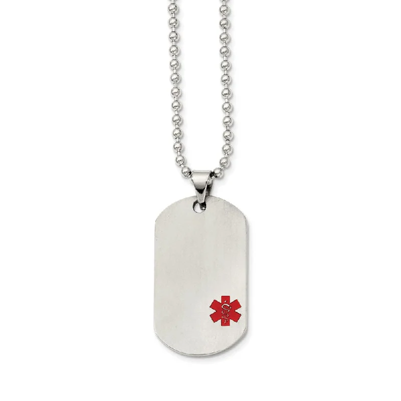 ladies-artisan-lariat-necklaces-Titanium Medical Dog Tag on Stainless Steel Necklace 22 Inch