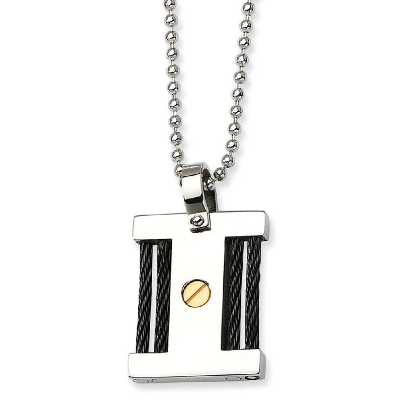 ladies-silver-rose-gold-necklaces-Mens Stainless Steel, Black & Gold Tone Square Pendant Necklace 22 In.