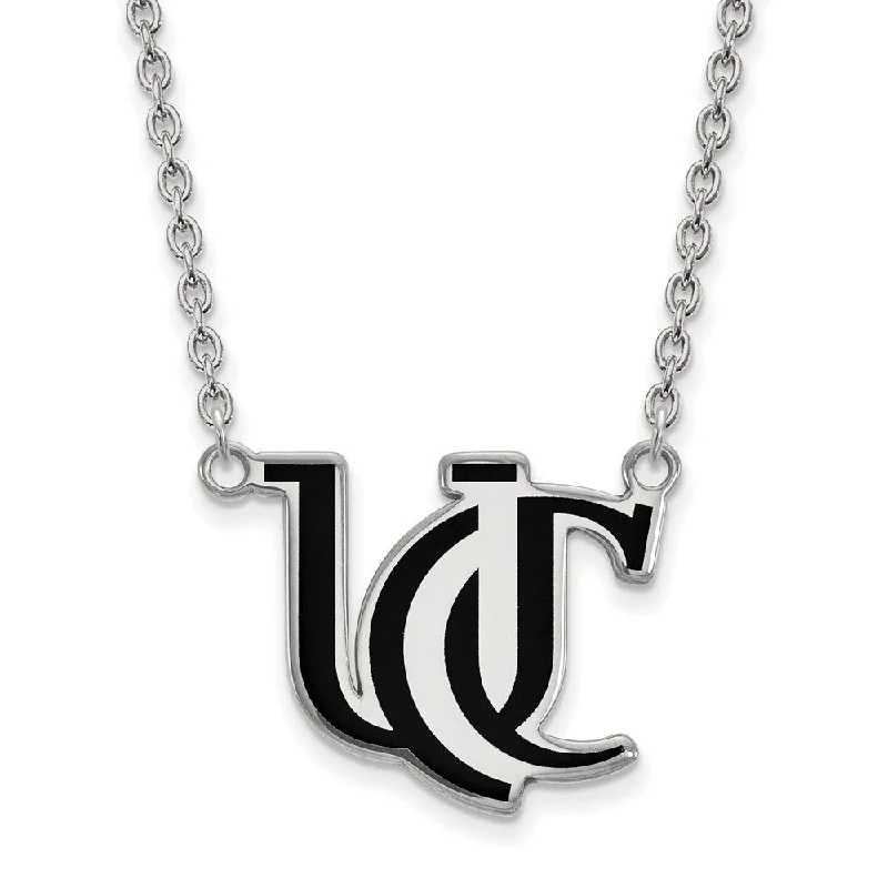 ladies-modern-layered-necklaces-Sterling Silver U of Cincinnati Large Enamel Logo Necklace