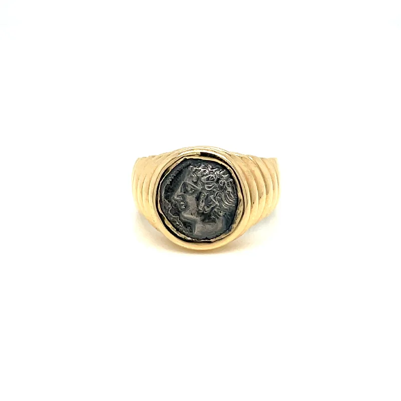 Ladies rings with sail designs -Bulgari Monete Ancient Silver Coin Gold Bold Ring