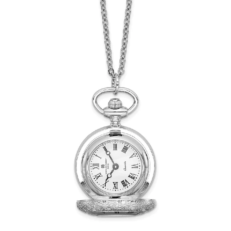 ladies-star-rolo-chain-necklaces-Charles Hubert Chrome-finish Floral Pendant Watch Necklace 28-Inch