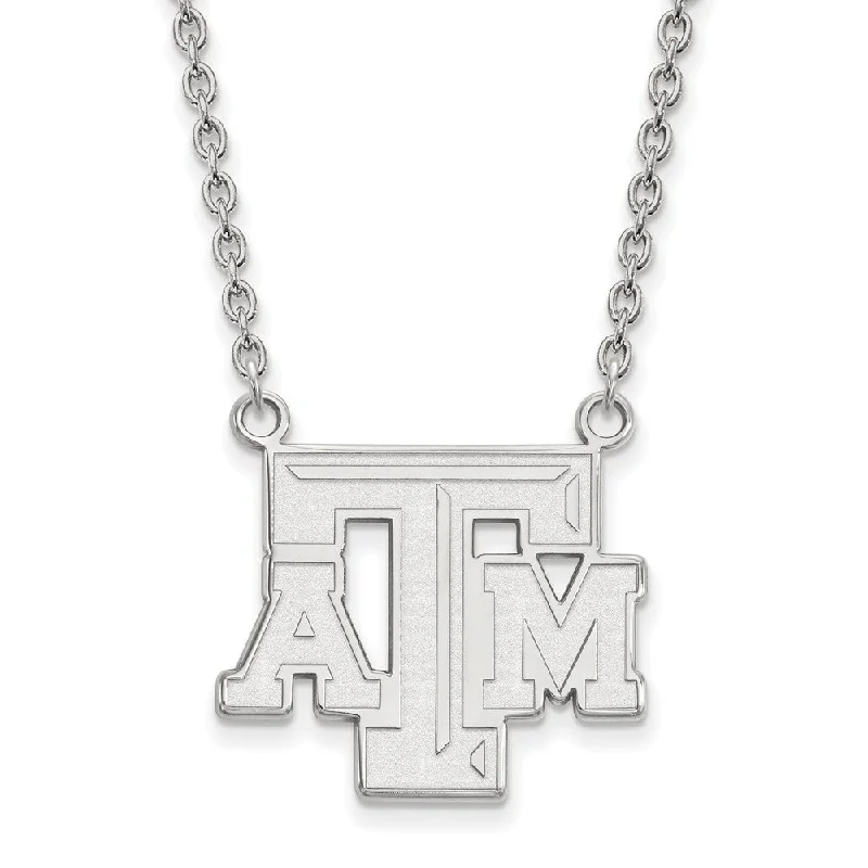 ladies-trendy-pearl-necklaces-Sterling Silver Texas A&M U Large 'TAM' Pendant Necklace