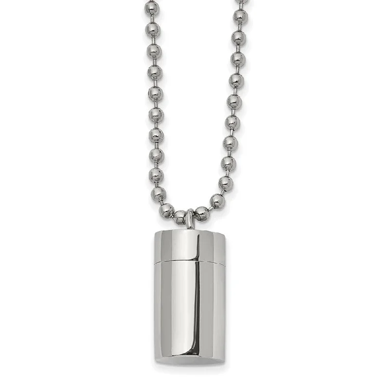 ladies-unique-torque-necklaces-Stainless Steel Polished 11x19mm Capsule that Opens Necklace, 22 Inch