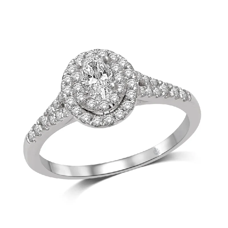 Ladies engagement rings with twist brilliance -14K White Gold 1/2 Ct.Tw.Diamond Halo Engagement Ring