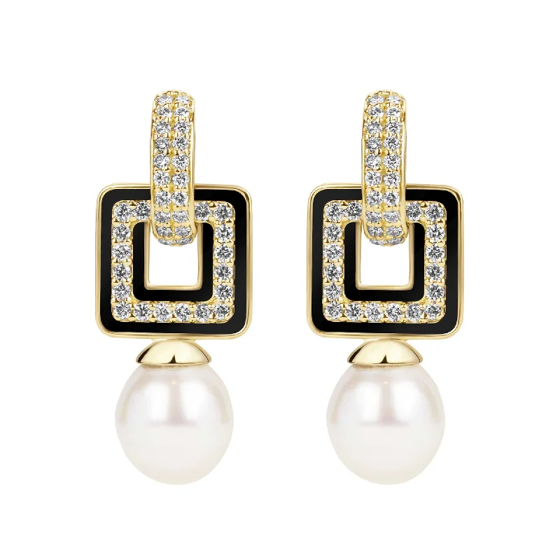 Ladies earrings for group vibes -Earrings - South Sea Pearl And Diamond (enamel) (2385I)