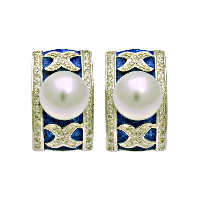 Ladies earrings for sisterly bonds -Earrings-South Sea Pearl and Diamond (Enamel)