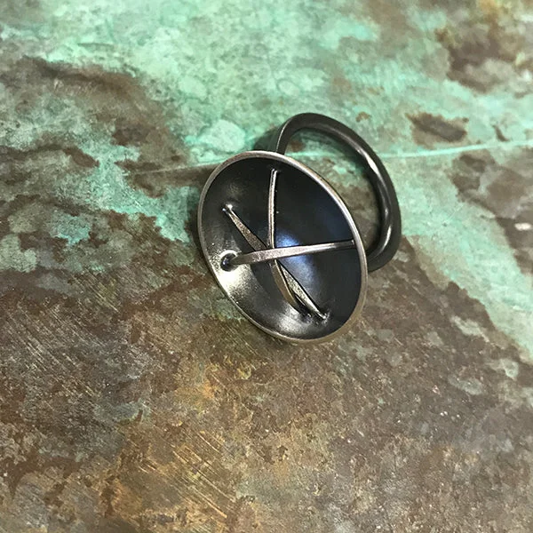 Ladies rings spiral brilliance -Small Nest/Cup Oxidized Silver Ring