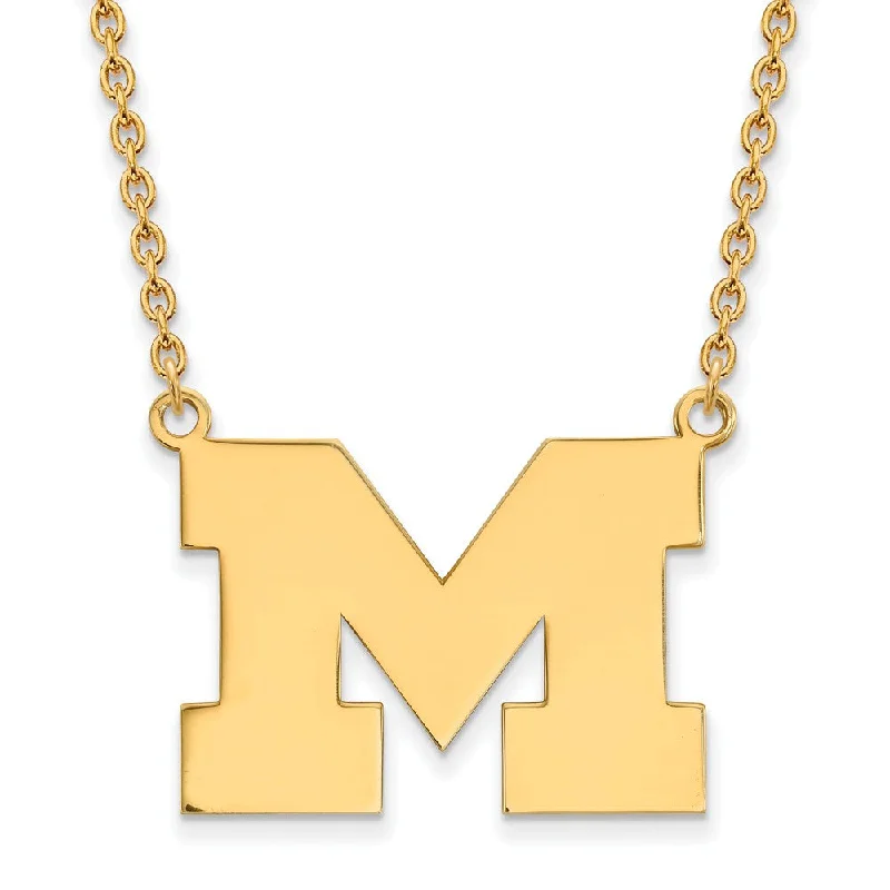 ladies-gemstone-rolo-chain-necklaces-14k Gold Plated Silver U of Michigan Large Initial M Pendant Necklace