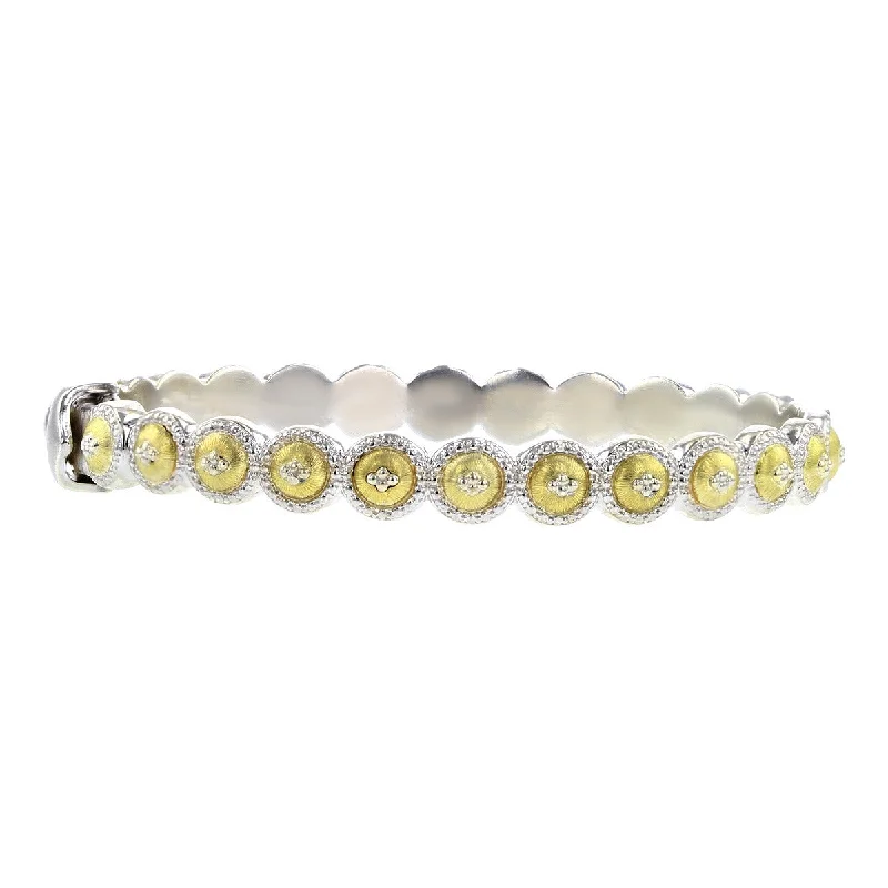 ladies-diamond-pearl-bracelets-Jude Frances Silver and 18K Gold Hinged Bangle Bracelet