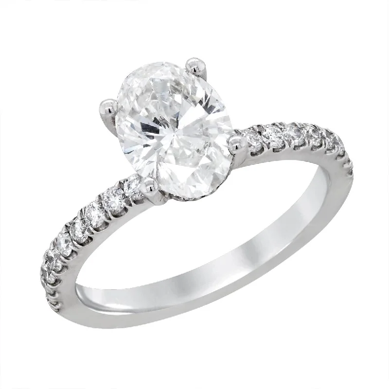 Ladies engagement rings with orbit diamonds -WHITE GOLD ENGAGEMENT RING WITH LAB GROWN OVAL DIAMOND, 1.95 CT TW