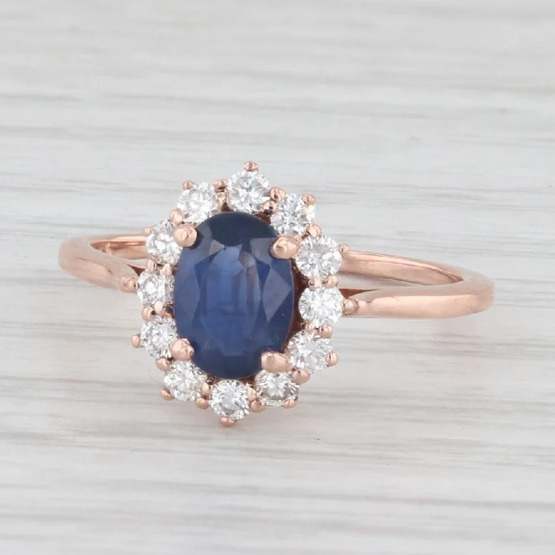 Ladies engagement rings for heartfelt nights -1.30ctw Oval Blue Sapphire Diamond Halo Ring 14k Rose Gold Size 5 Engagement