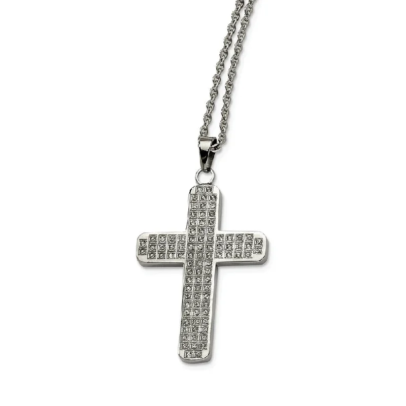 ladies-modern-cable-chain-necklaces-Stainless Steel Satin and Cubic Zirconia Cross Necklace - 22 Inch