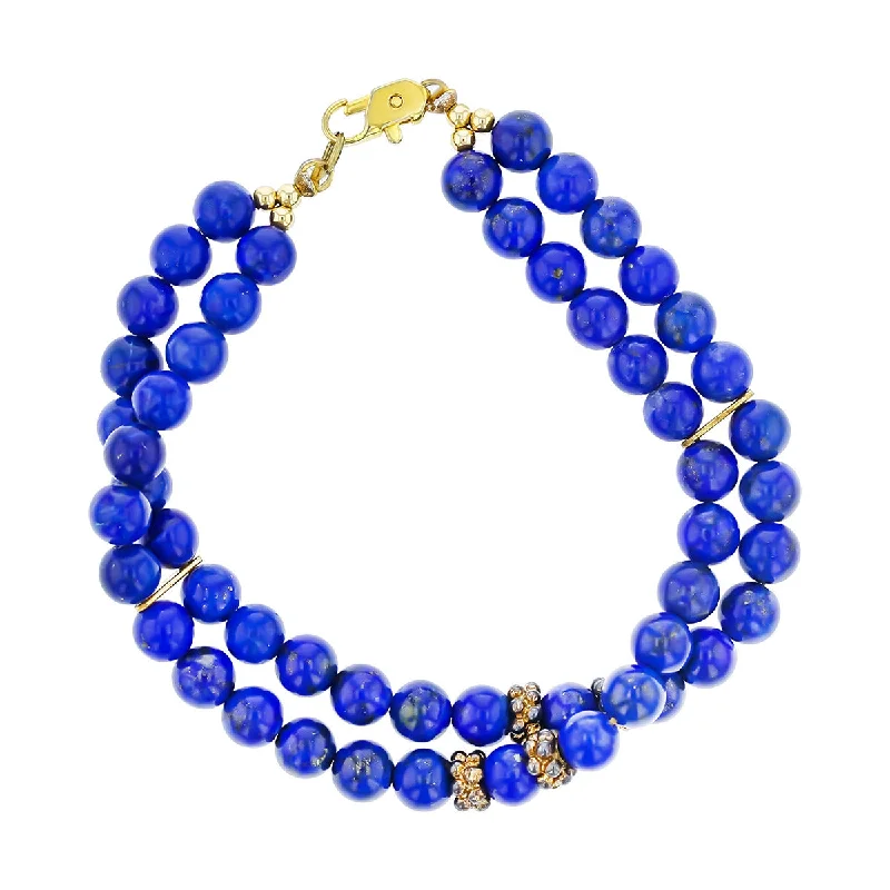 ladies-elegant-link-chain-bracelets-Gold Plated Lapis Double Strand 6.00mm Bracelet