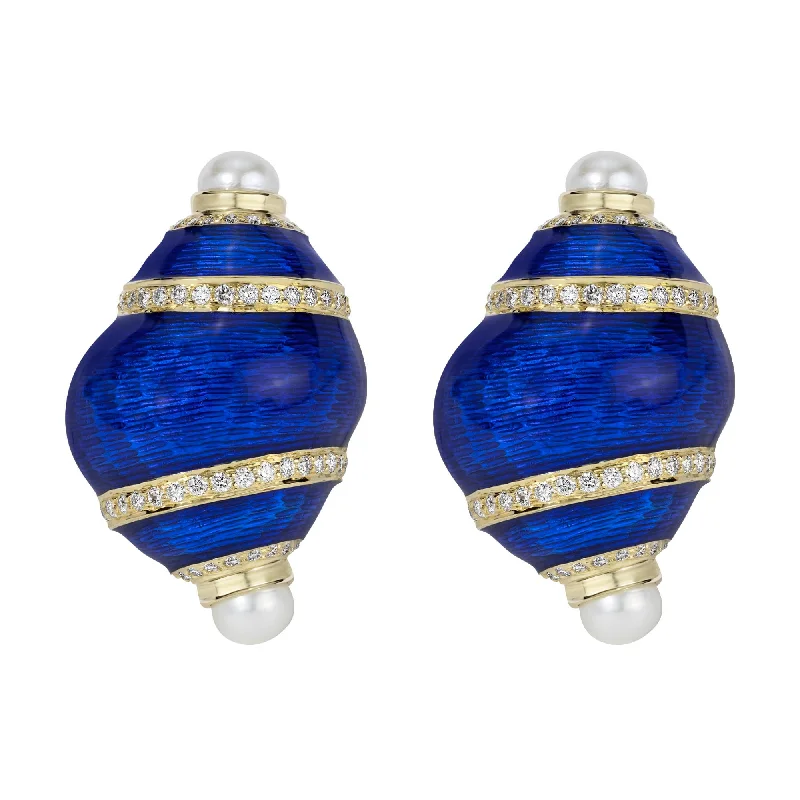 Ladies earrings with ridge drops -Earrings - Fresh Water Pearl And Diamond (enamel)