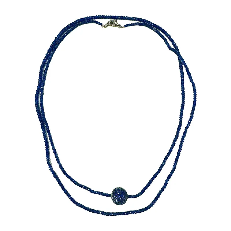 ladies-everyday-cable-chain-necklaces-38" Sapphire Bead Necklace with Sapphire Ball Element