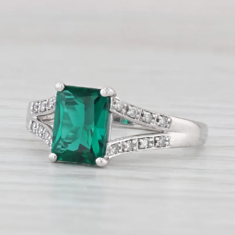 Ladies engagement rings for fashion love -1.28ctw Lab Created Emerald Diamond Ring 10k White Gold Size 6.75 Engagement