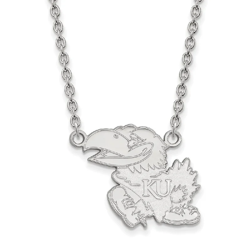 ladies-unique-bib-necklaces-10k White Gold U of Kansas Large Jayhawk Pendant Necklace