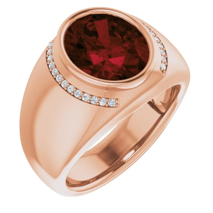 Ladies rings with crescent motifs -14K Rose Natural Mozambique Garnet & 1/8 CTW Natural Diamond Ring