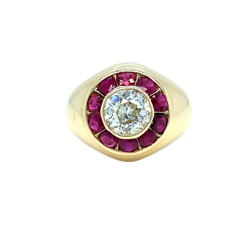 Ladies rings with prism designs -Vintage 1.66 Carat Diamond Ruby Cocktail Ring