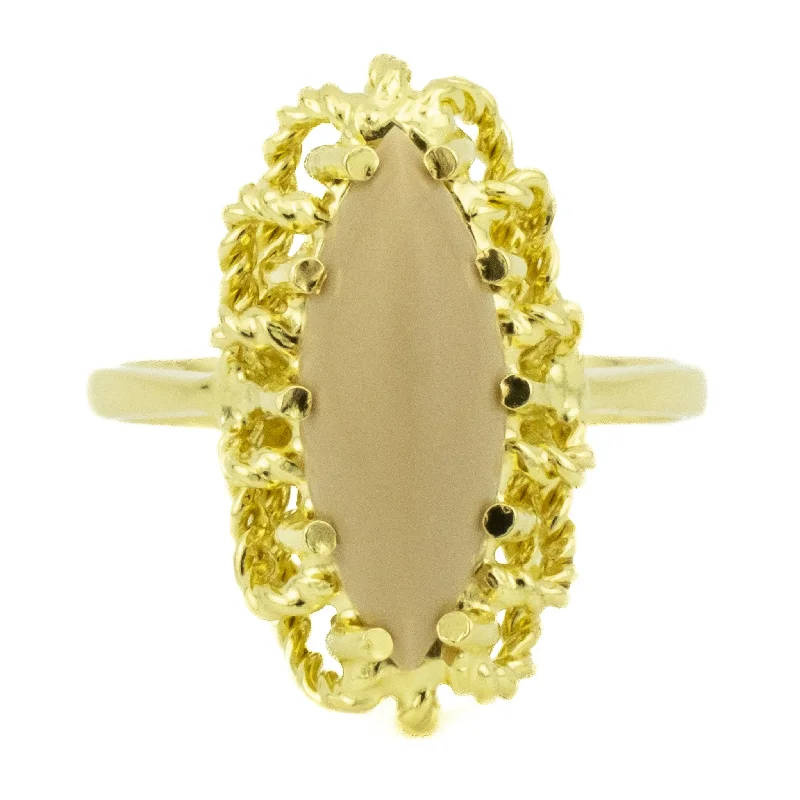 Ladies rings with trove designs -Coral Solitaire Fashion Ring in 18K Yellow Gold - Size 7