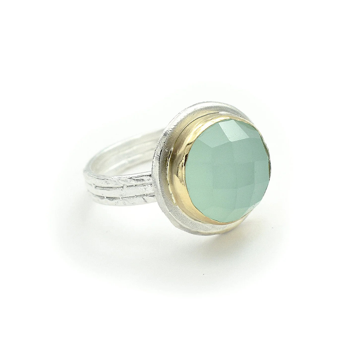 Ladies rings for physician charm -Faceted Round Aqua Chalcedony Ring