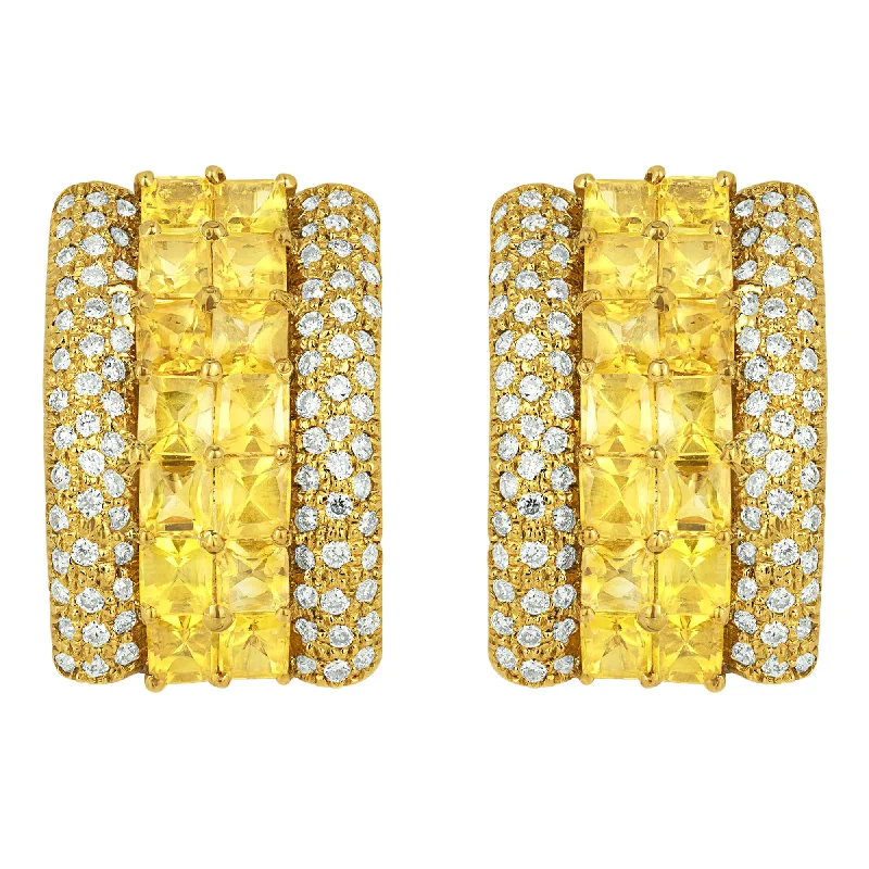 Ladies earrings futuristic shine -Earrings - Yellow Sapphire and Diamond