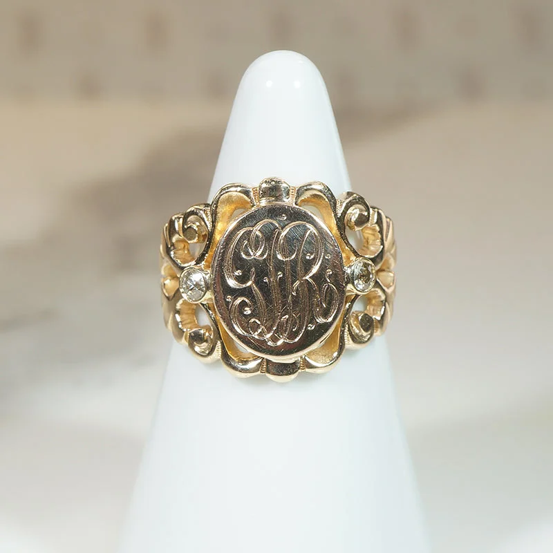 Ladies rings for escape vibes -Elaborate Diamond-Set Edwardian Signet Ring