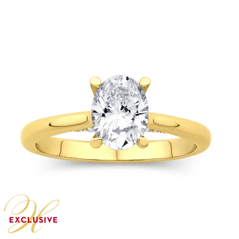 Ladies engagement rings cute romance -YELLOW GOLD DIAMOND ENGAGEMENT RING SETTING WITH OVAL CENTER, .10 CT TW