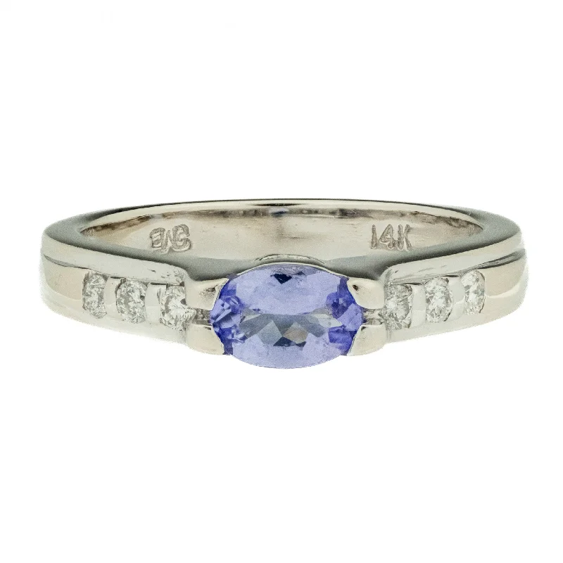 Ladies rings classic elegance -0.40ctw Tanzanite & Diamond Accented Gemstone Ring in 14K White Gold - Size 6.25