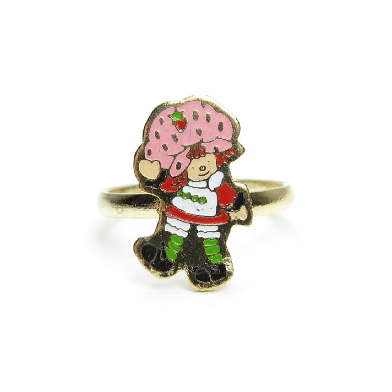 Ladies rings with dew motifs -Strawberry Shortcake Ring Gold Vintage Children's Jewelry