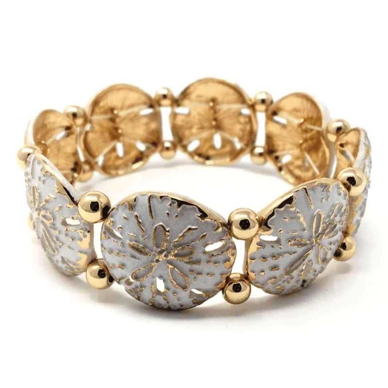 ladies-gold-diamond-bracelets-Gold Sand Dollar Stretch Bracelet with White Accent