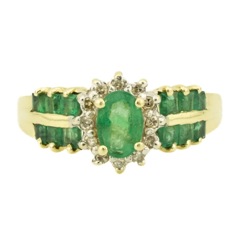 Ladies rings with navy lapis -0.42ctw Emerald w/ Diamond Accents Gemstone Ring in 10K Yellow Gold - Size 7