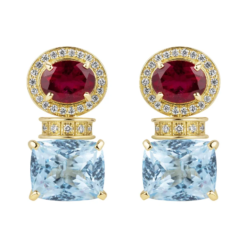 Ladies earrings with sea calcite -Earrings - Rubellite, Blue Topaz And Diamond (2385A)