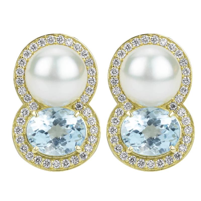 Ladies earrings for cozy charm -Earrings - Blue Topaz, Southsea Pearl And Diamond