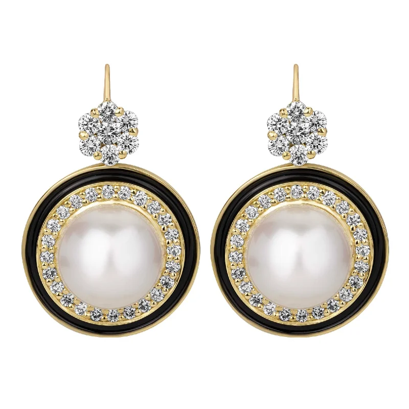 Ladies earrings with tide charms -Earrings - South Sea Pearl And Diamond ( Enamel) (2392E)