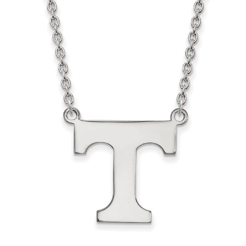 ladies-luxury-bib-necklaces-Sterling Silver U of Tennessee Large Initial T Pendant Necklace