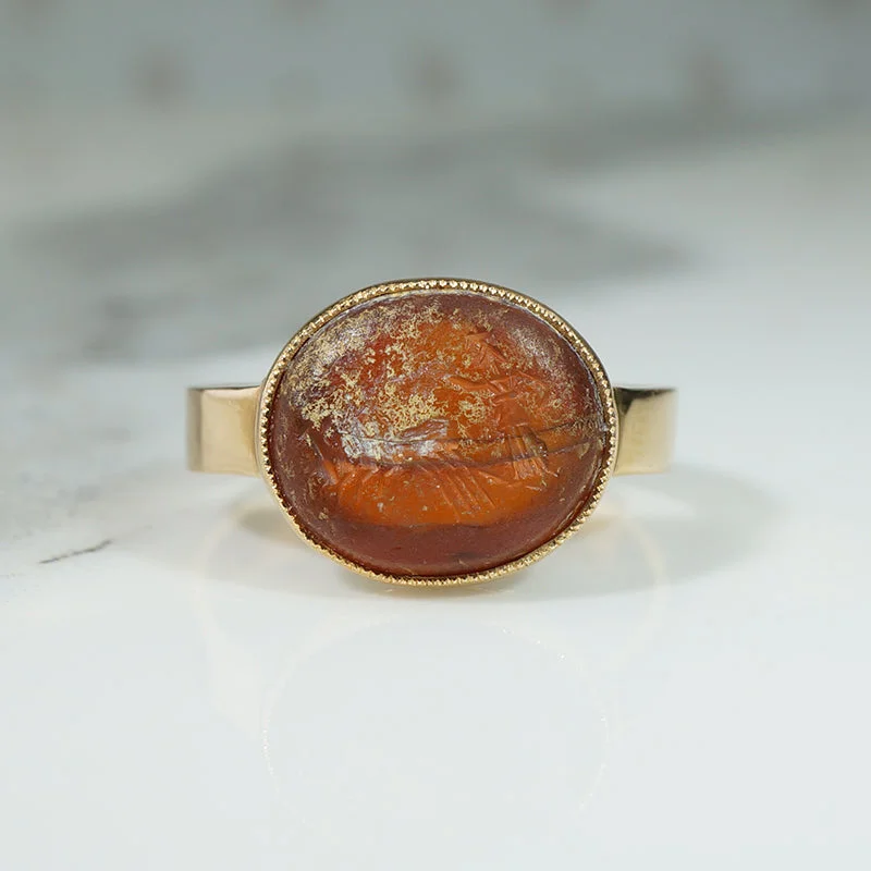 Ladies rings edgy elegance -Ancient Chariot Intaglio in Vintage 18k Ring