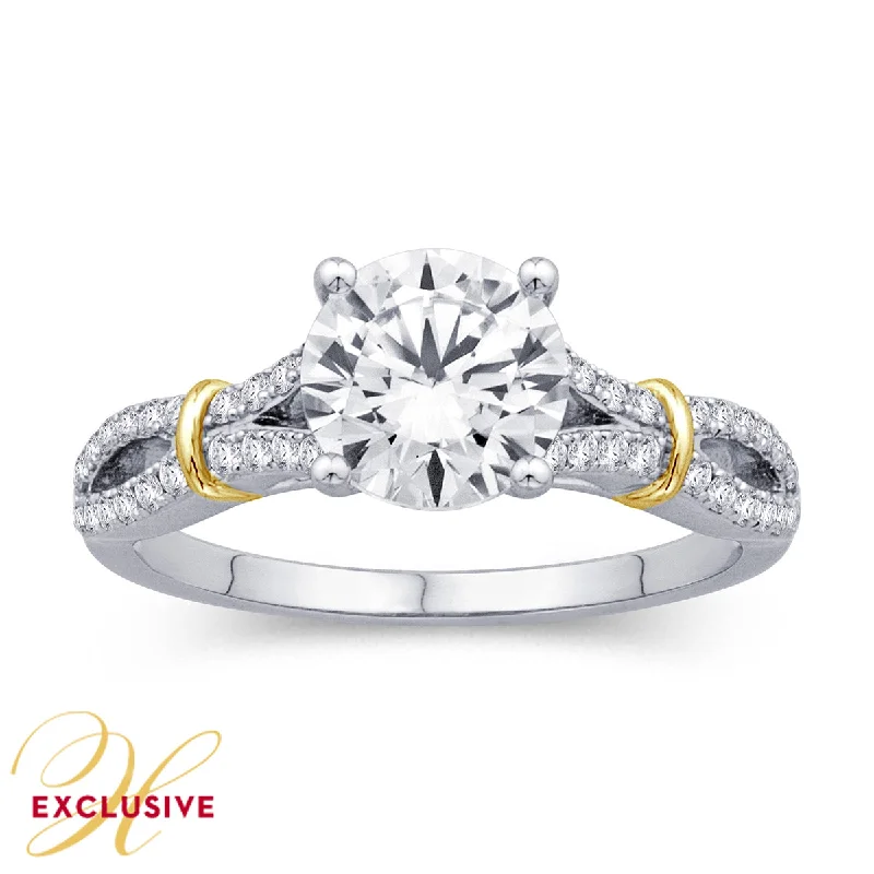 Ladies engagement rings bold romance -TWO-TONE GOLD DIAMOND ENGAGEMENT RING SETTING WITH SPLIT SHANK, .28 CT TW