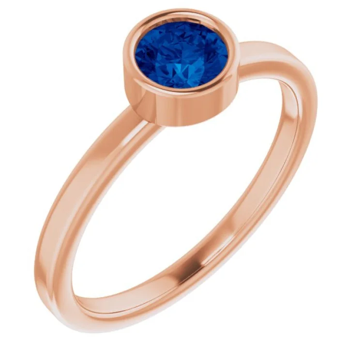 Ladies rings for journey charm -14K Rose 5 mm Natural Blue Sapphire Ring