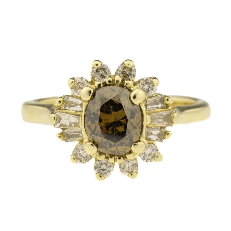 Ladies rings with nova motifs -1.10ctw Oval Cut Diamond with Diamond Accents Ring in 14K Yellow Gold - Size 6.25