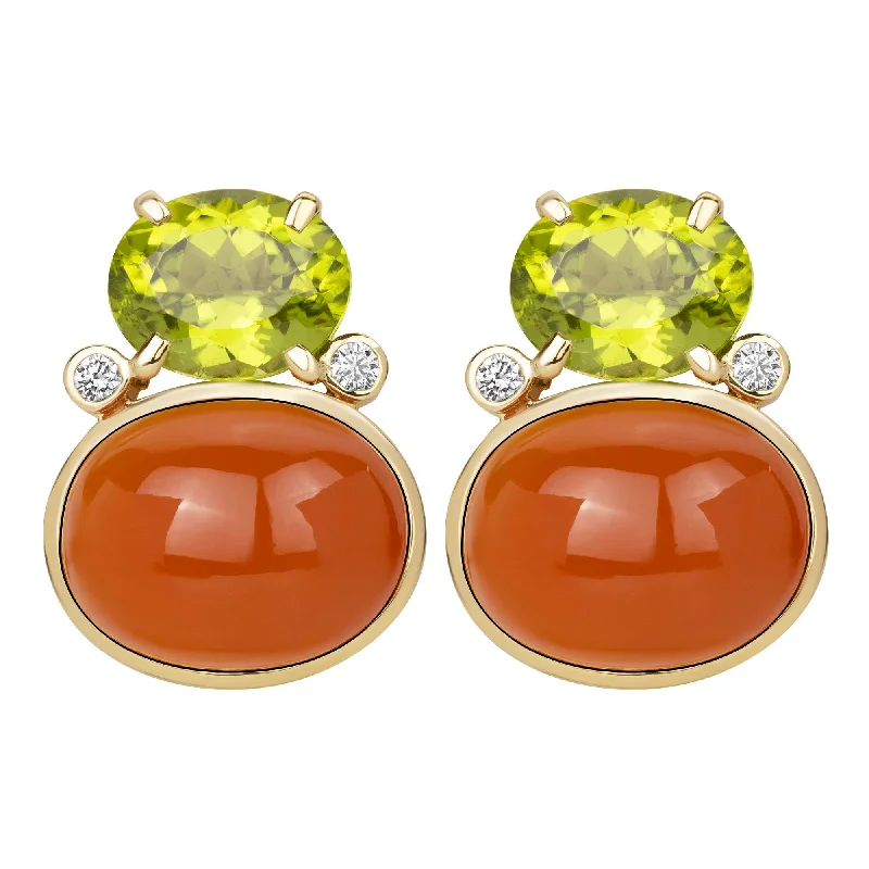 Ladies earrings for style vibes -Earrings - Peridot, Cornellian And Diamond (2386C)