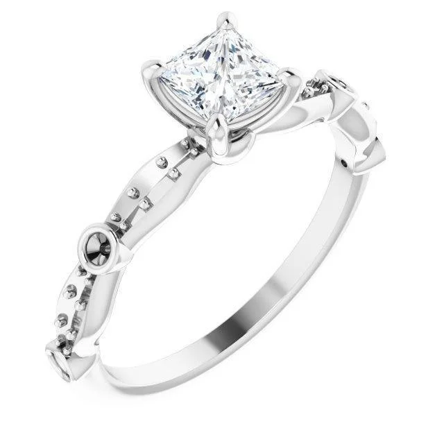 Ladies engagement rings for runway love -10K White 4.5 mm Square I2 Engagement Ring