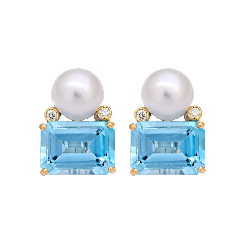 Ladies earrings for serene vibes -Earrings- Blue Topaz, South Sea Pearl and Diamond