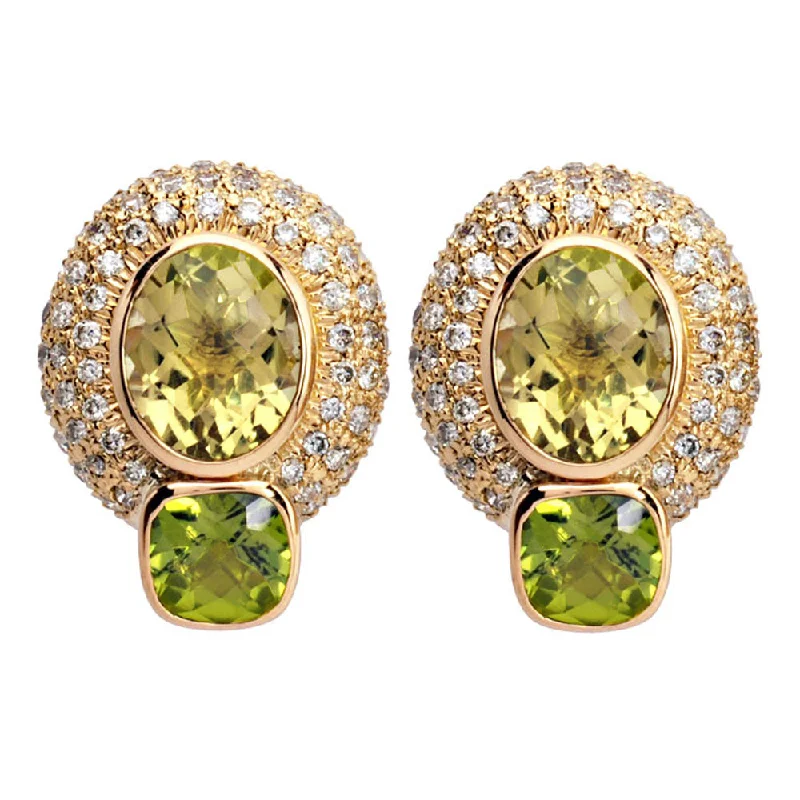 Ladies earrings angular elegance -Earrings- Lemon Quartz, Peridot And Diamond