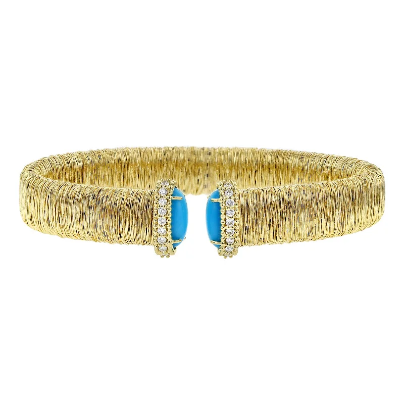 ladies-delicate-cable-bracelets-Flexible Turquoise and Diamond Cuff Bracelet