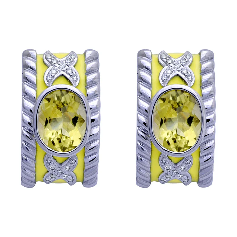 Ladies earrings for radiant evenings -Earrings- Lemon Quartz and Diamond (Enamel)