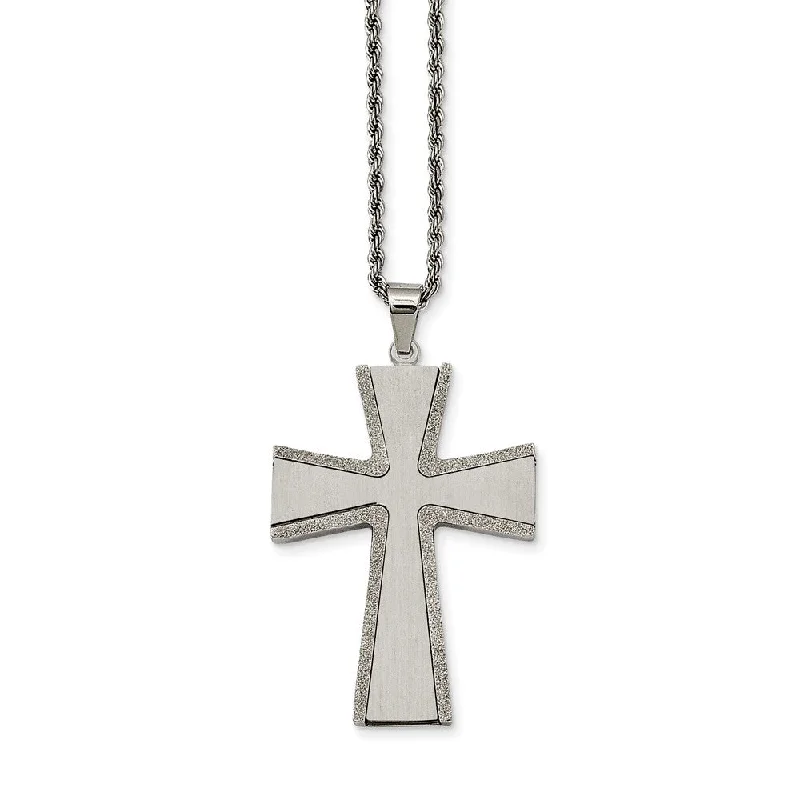 ladies-fashion-pendant-necklaces-Stainless Steel Laser Cut Edge Cross Necklace - 24 Inch