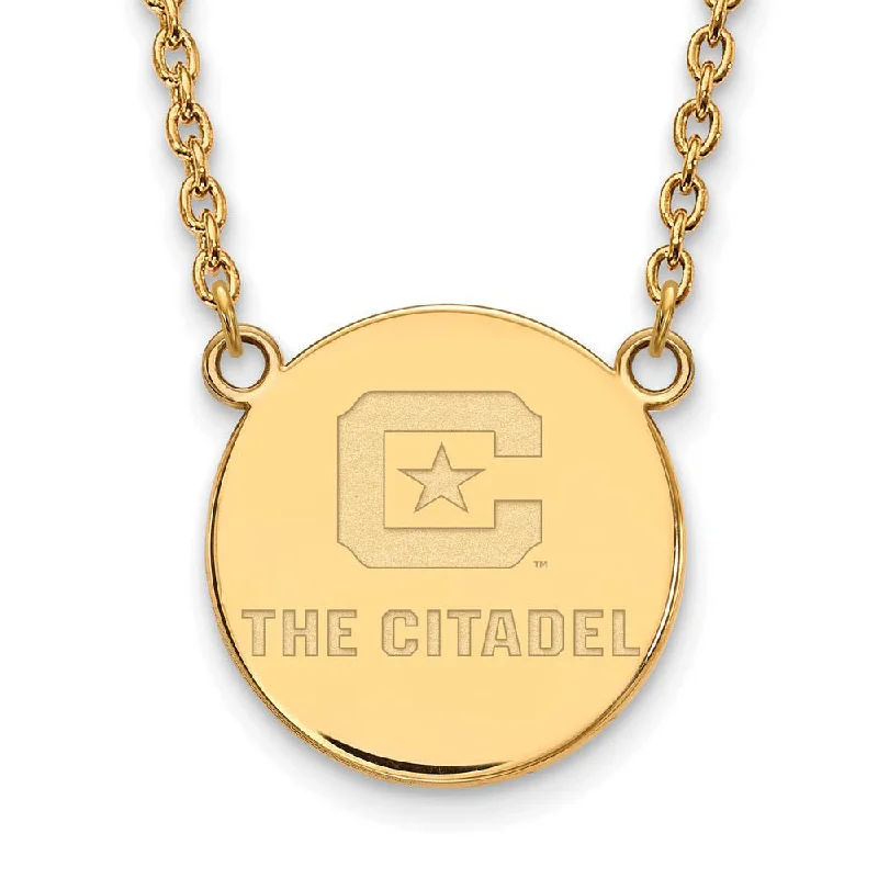 ladies-custom-layered-necklaces-14K Yellow Gold The Citadel Large Disc Necklace, 18 Inch