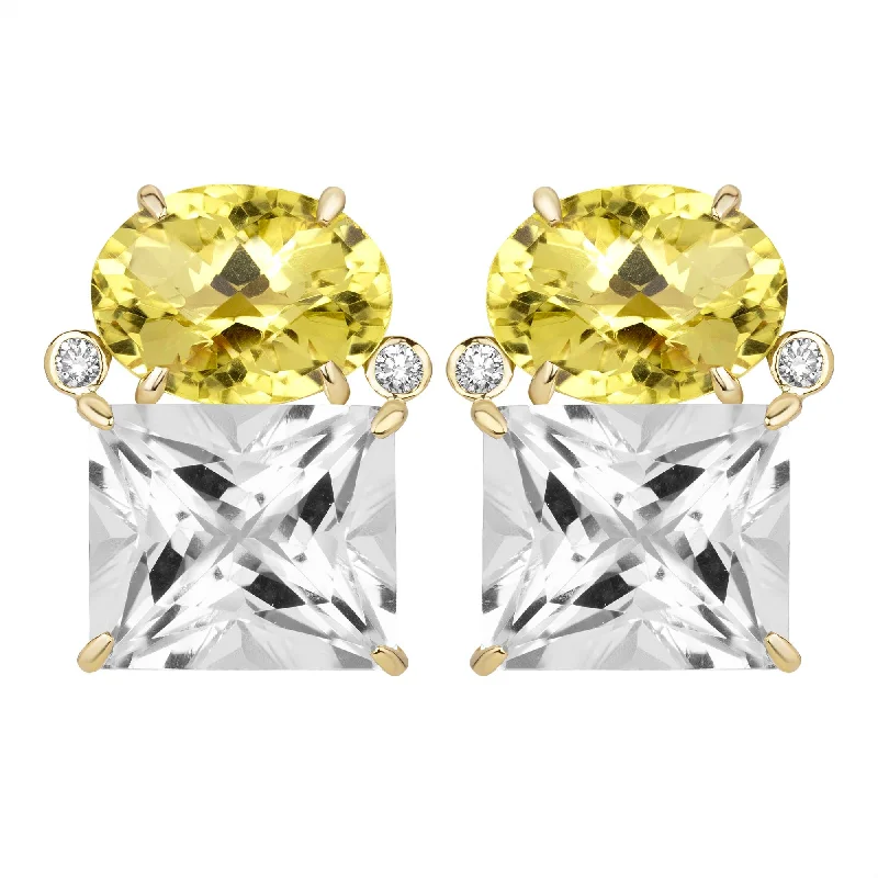 Ladies earrings elegant shine -Earrings - Lemon Quartz, Crystal And Diamond (2386H)