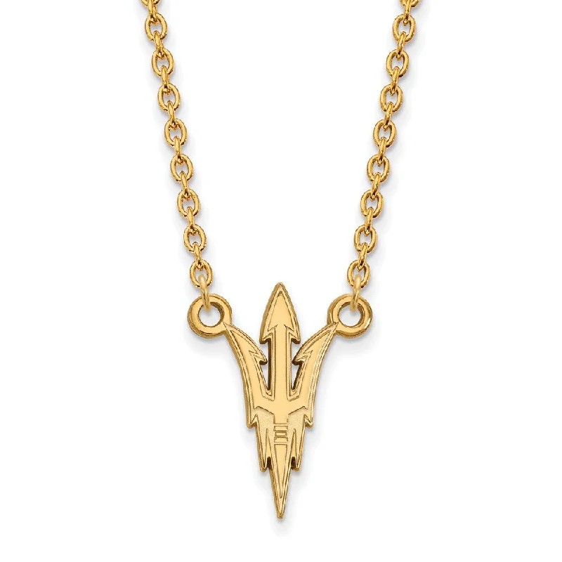 ladies-everyday-layered-necklaces-14k Gold Plated Silver Arizona State Lg Trident Pendant Necklace